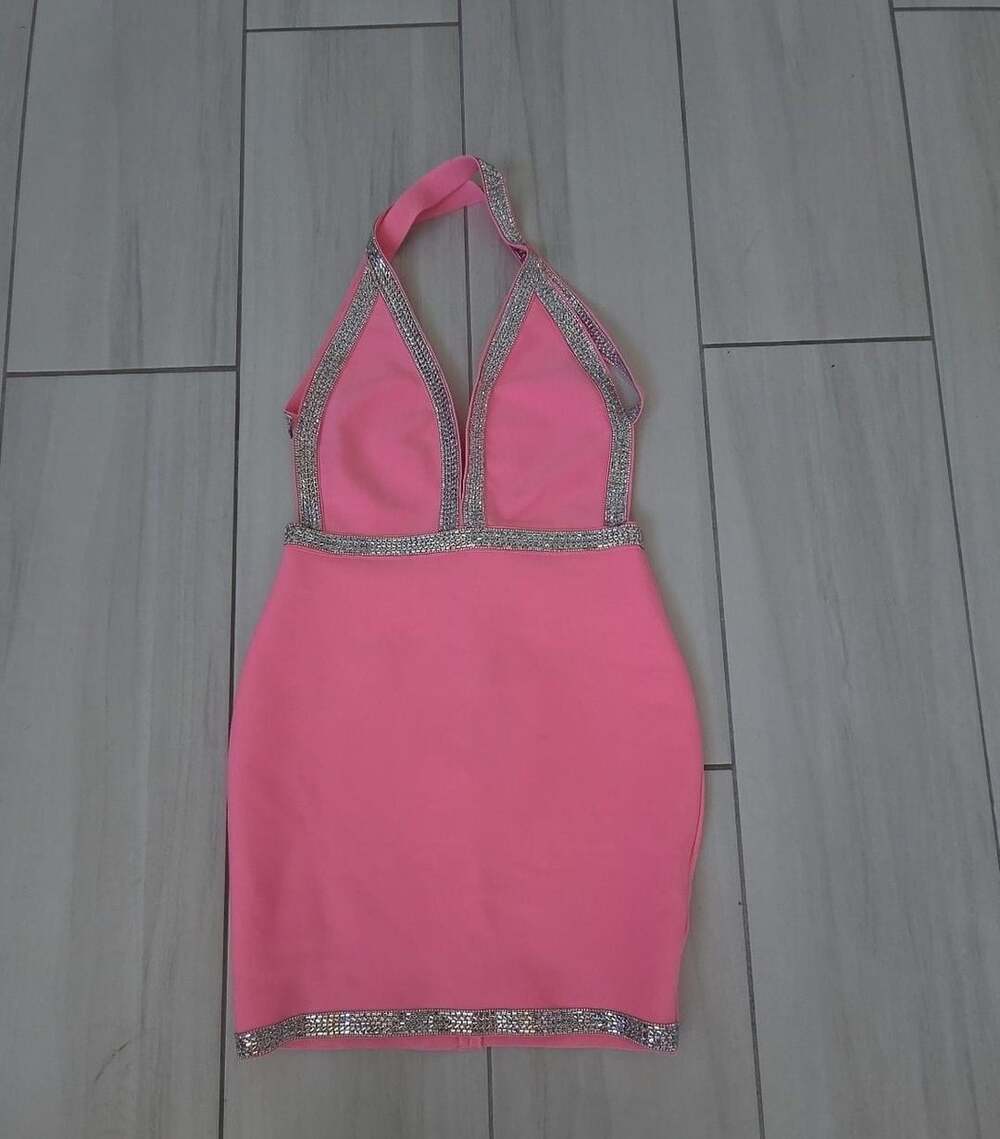 Fashion Nova Studio 54 Bandage Mini Dress Size M Pink Rhinestone